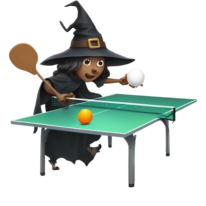 Witch playing ping pong with cow emoji