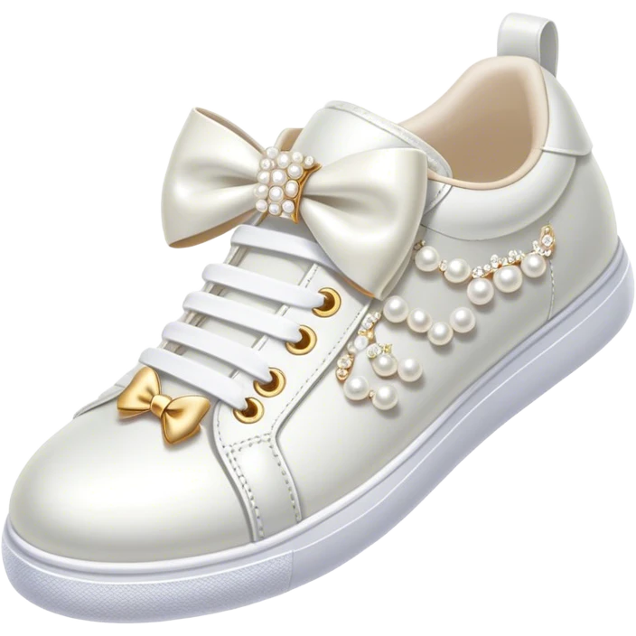 White pearl embellished sneakers with bows emoji