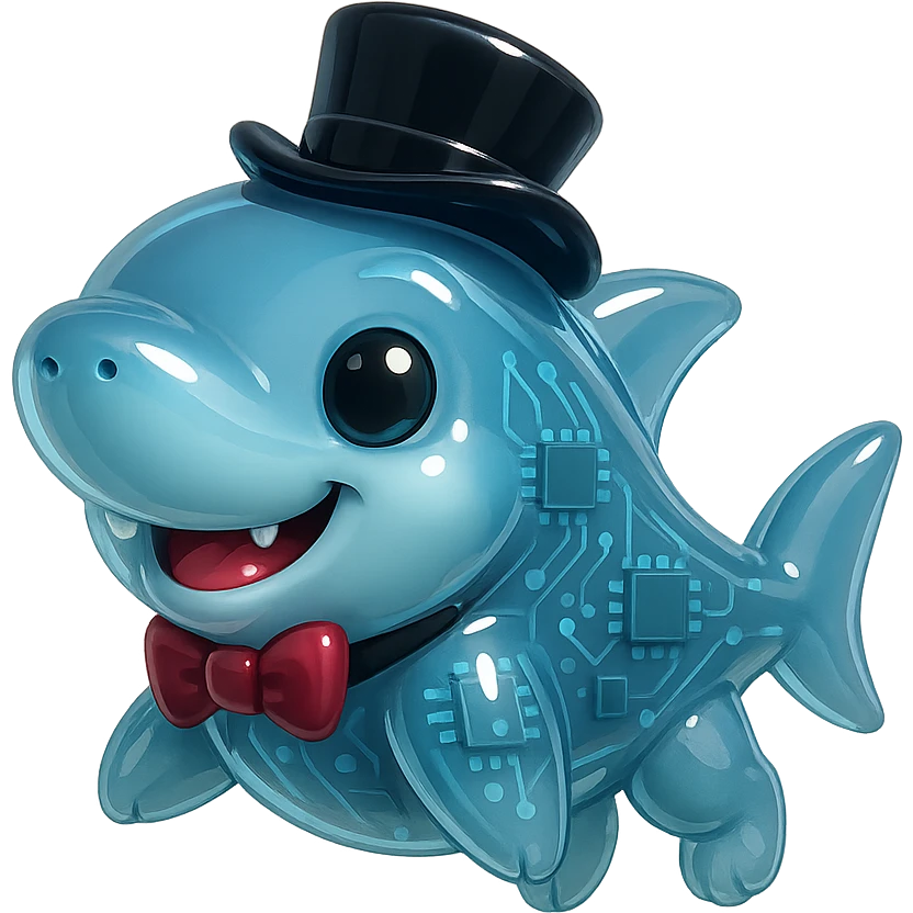 a shark puppy dressed for a high society party emoji