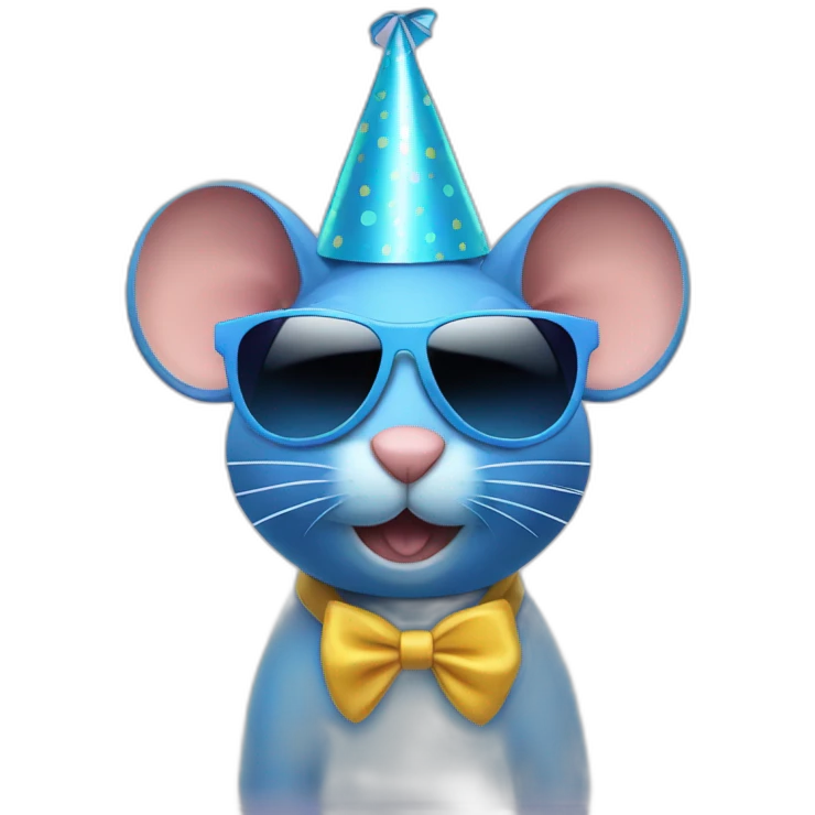 Blue mouse in party hat and sunglasses emoji