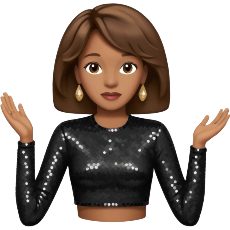 Whitney Houston with brown hair, black sequin long sleeve crop top emoji