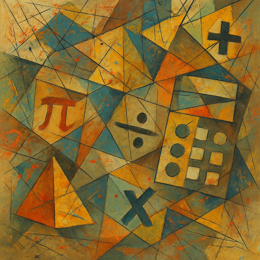 math symbols and objects in the style of Jackson Pollock abstract expressionism, with energetic paint splatters and dynamic lines emoji