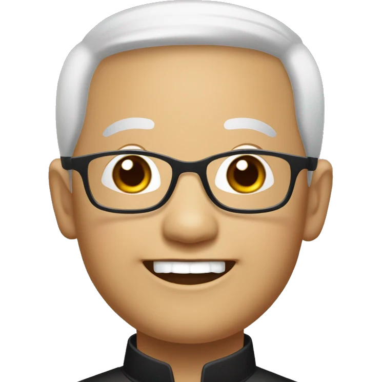 old hmong catholic priest with black hair, smiling with teeth and glasses, no beard or mustache emoji