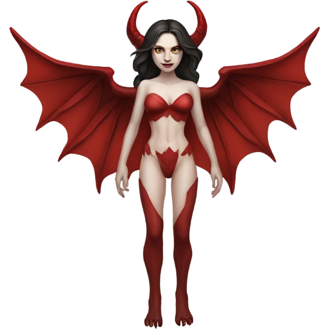Pale skin, brunette demon woman with red wings full body emoji