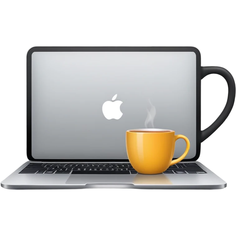 Apple laptop with tea emoji