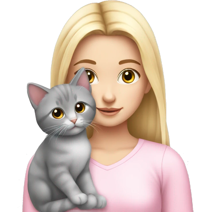 cute white girl with a gray kitten pink emoji