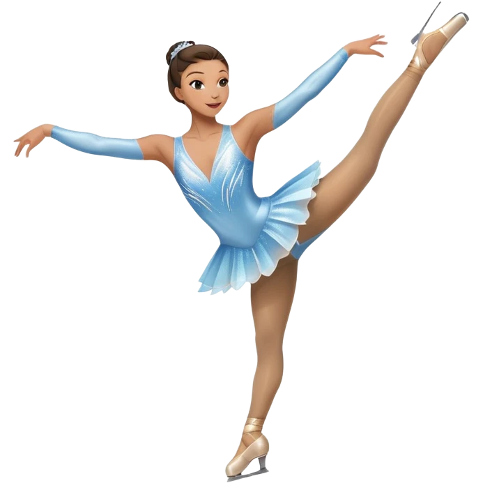 An icon featuring a graceful figure skater performing a spin on the ice. The background includes a grand ice rink palace with shining spotlights and cheering spectators in the stands. Transparent background highlights the elegance and artistry of figure skating emoji