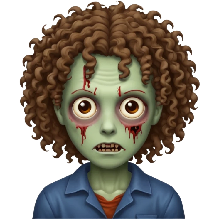 Zumbi de cabelo cacheado e olhos castanhos  emoji