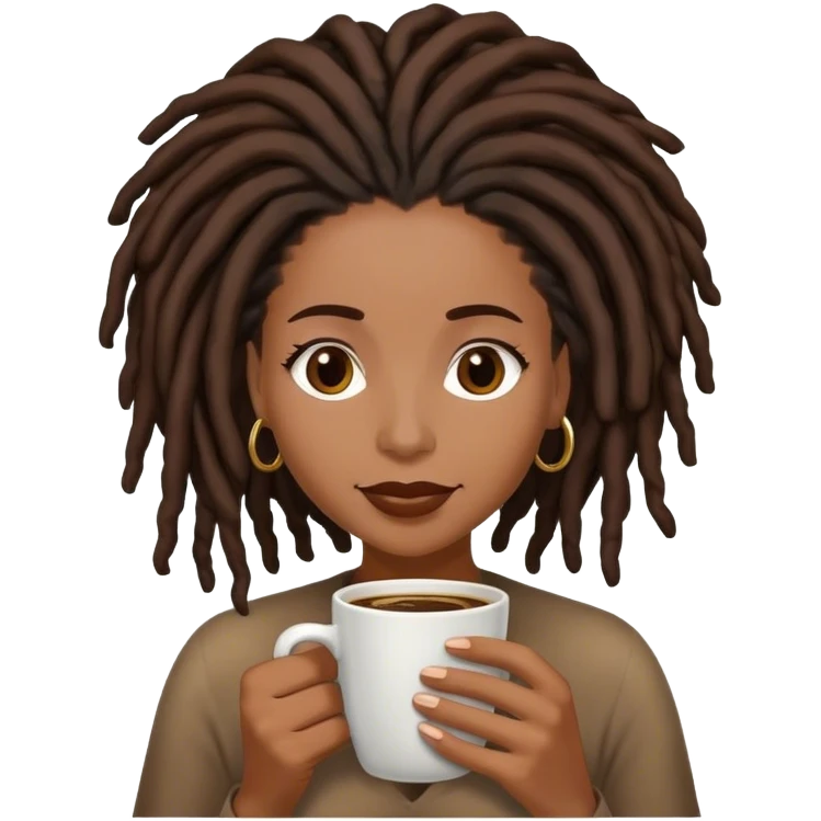 Black woman with locs having coffee emoji