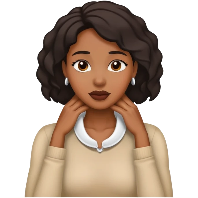 black woman grabbing her neck with two hands  emoji