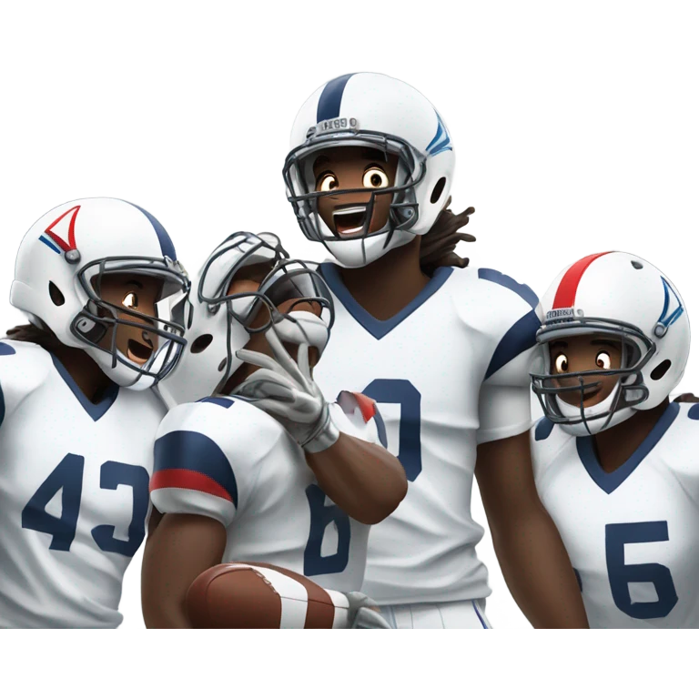 Guys scoring a touchdown in ￼football emoji