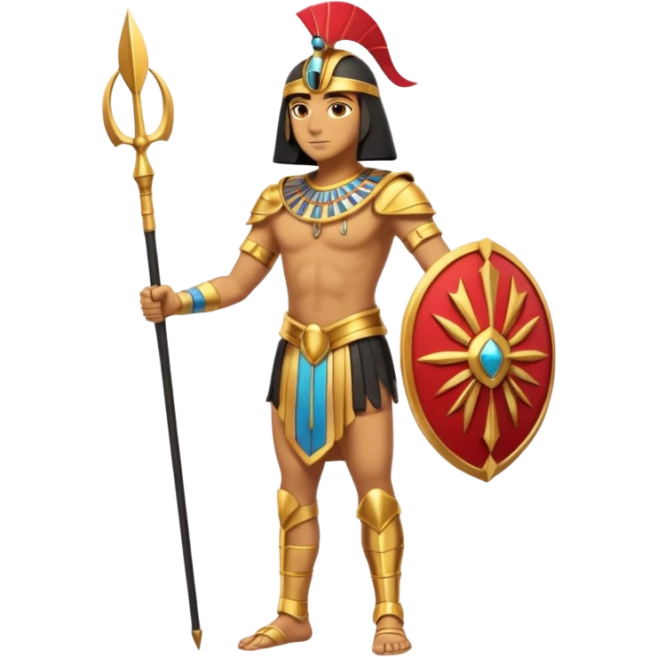 fullbody egyptian ancient soldier with spear and golden armor, different pose emoji