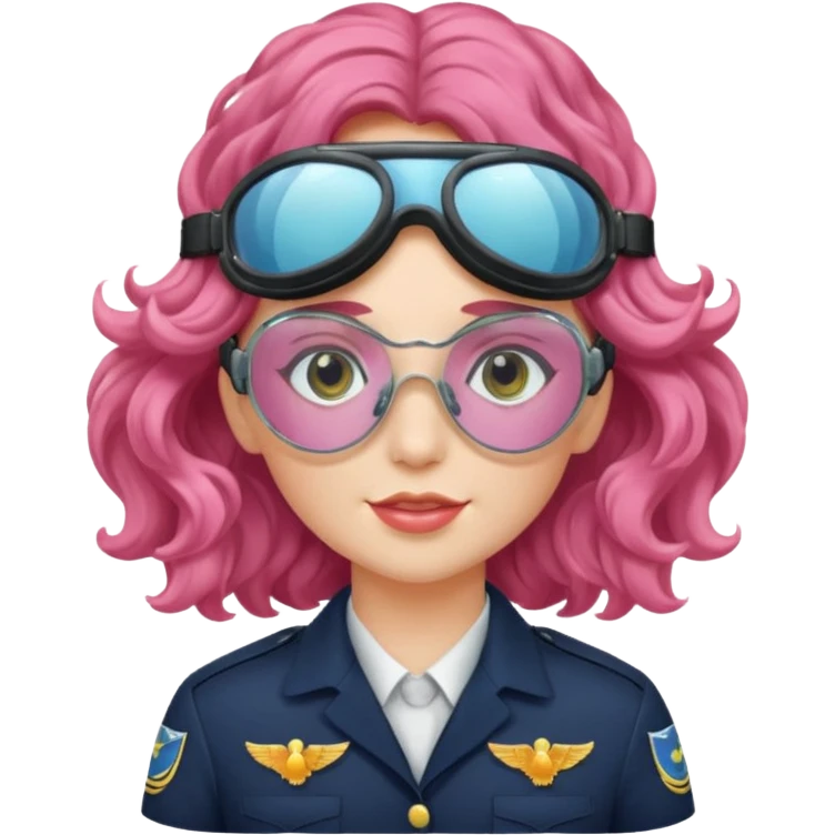 Flight Officer Lila – wavy rose-hair pilot with mirrored goggles emoji