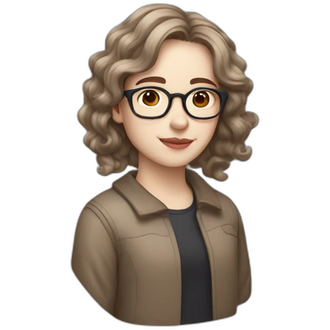 Non binary with pale skin long wavy brown hair glasses and a mole emoji
