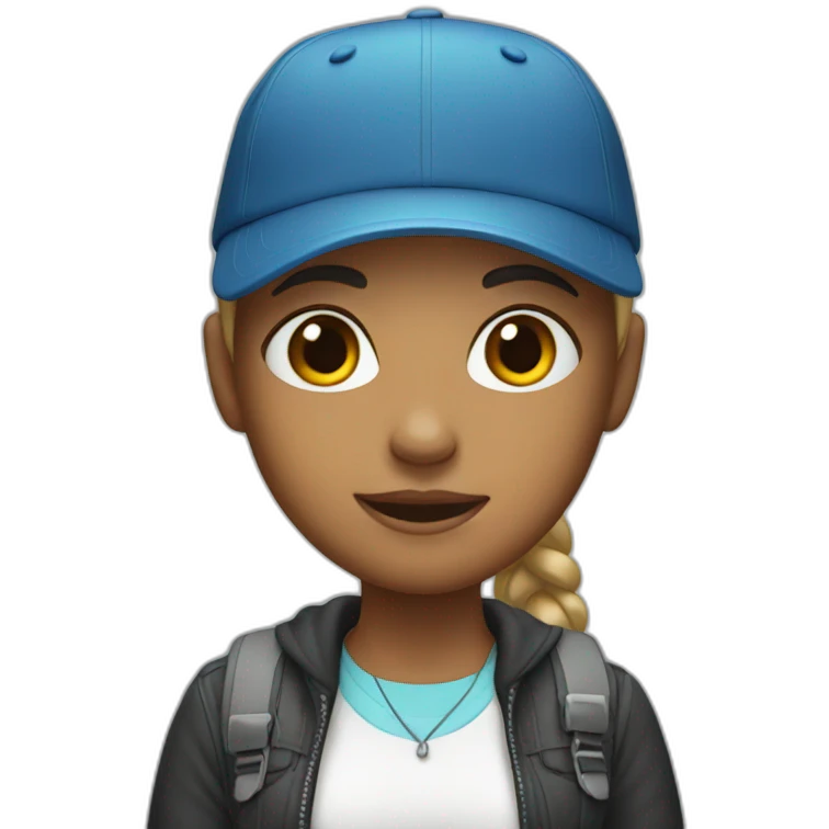 girl wearing cap with mobile emoji