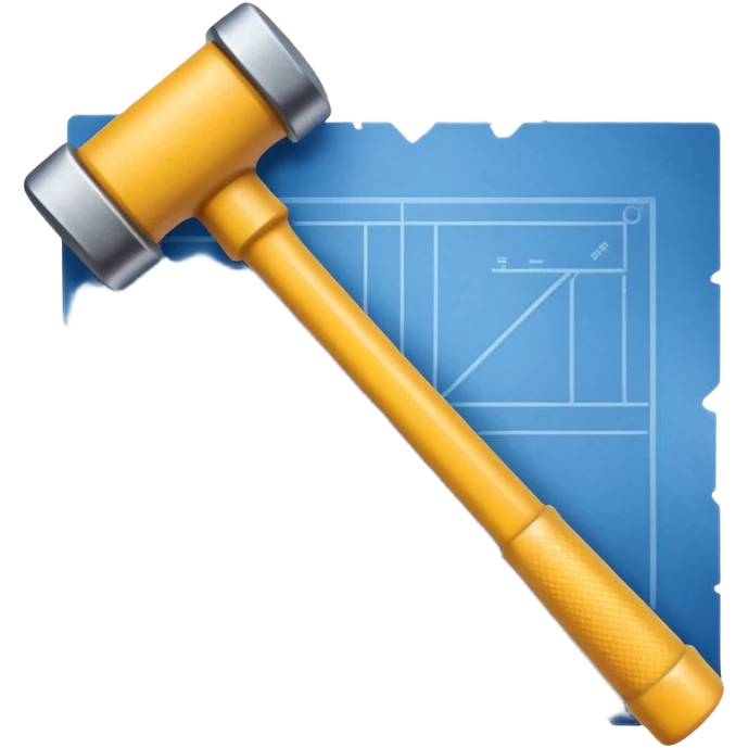 hammer crossed with a rolled blueprint, symbolizing building and construction, clean modern emoji style emoji