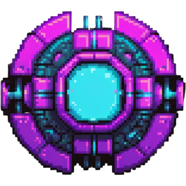 futuristic cyberpunk pixel art icon, vivid neon colors purple magenta cyan, minimal expressive design, 32x32, centered, high contrast, transparent background, no text, suitable for dark background, music platform symbol Spotify YouTube Deezer SoundCloud emoji