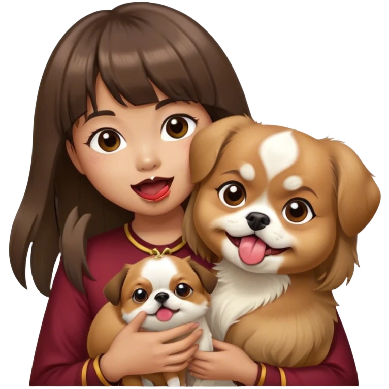 filipino girl with bangs holding cute tibetan spaniel tongue out emoji