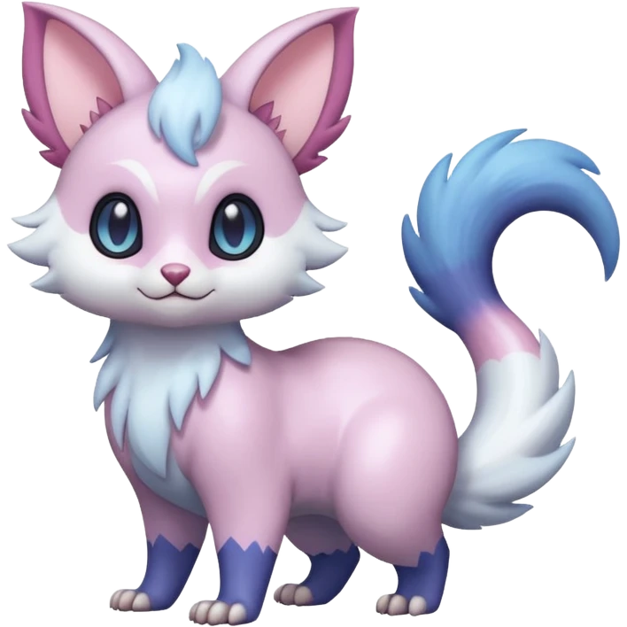 Shiny Iridescent Pale Pastel Whitish Bright Furret-Absol-Skitty-Noibat-Hybrid (Full body) emoji