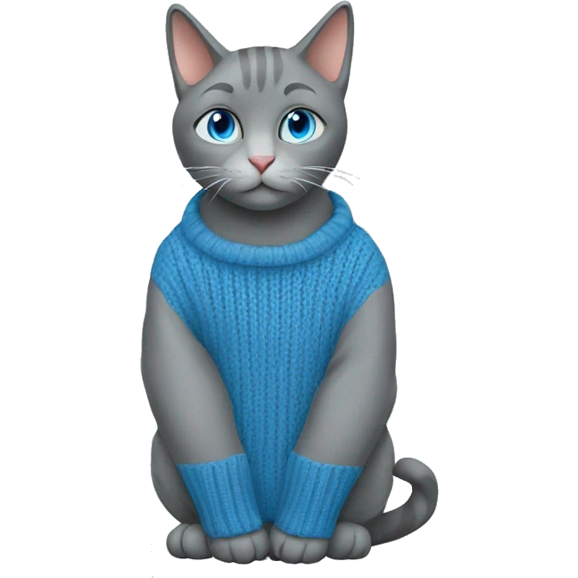 sitting grey cat blue eyes blue sweater  emoji