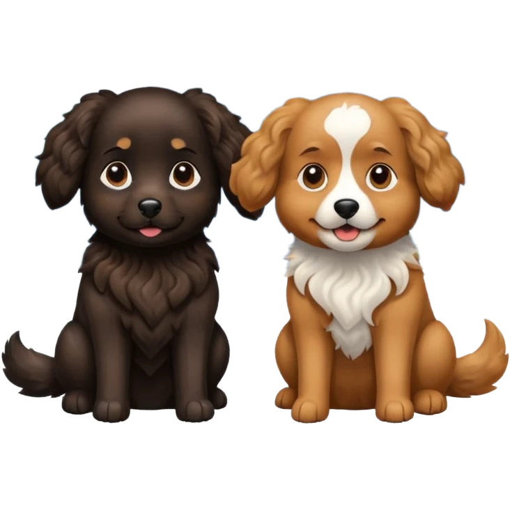two dogs with wavy hair, one black and one brown with mountains emoji