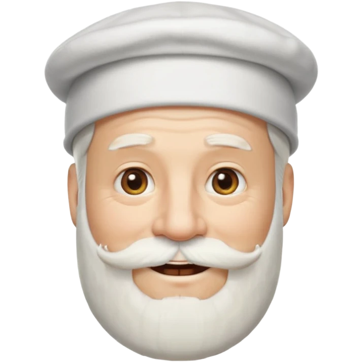 older man with long white beard and cap, classic Apple-style emoji, focus on face and beard emoji