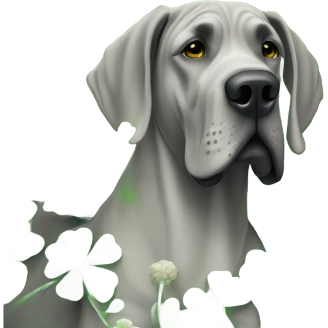 Grey great dane with clover emoji
