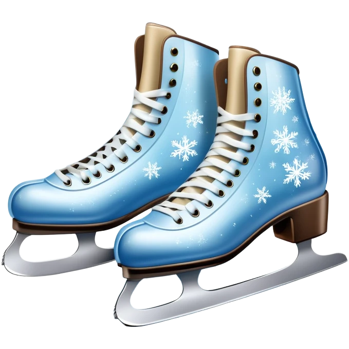 An icon showing In the background, twinkling lights, winter trees, and cheering spectators create a festive atmosphere. a pair of elegant ice skates gliding across a smooth, frozen rink with snowflakes in the air. Transparent background highlights the grace and charm of ice skating. emoji