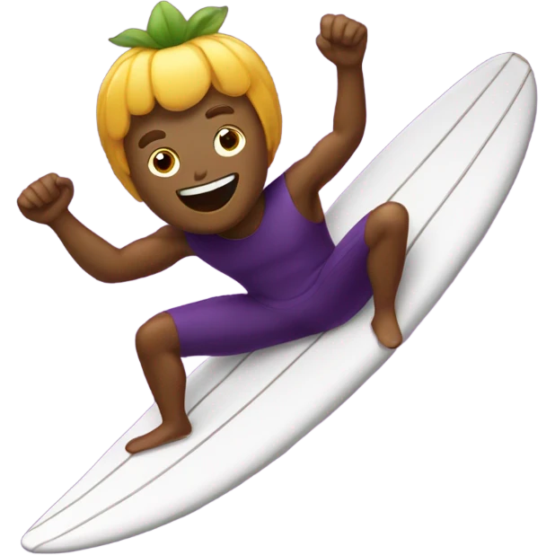 Guy surfing on eggplant emoji