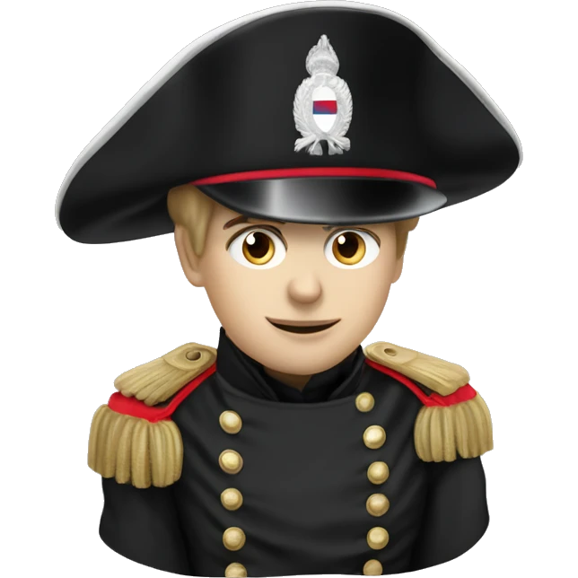 French soldier with white skin of Napoleon era in black cylinder hat and black Napoleon era uniform emoji