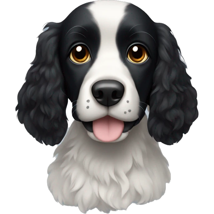 Small completely black spaniel with black fur on his whole face and white fur on chest emoji