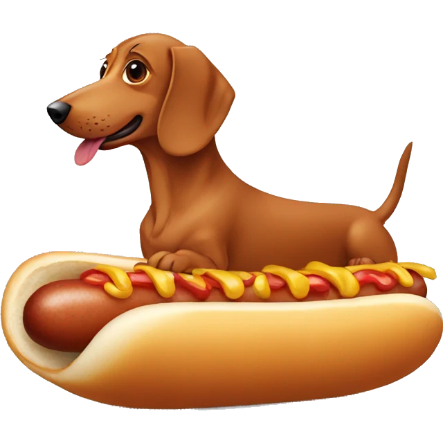 A sausage dog in a hot dog  emoji