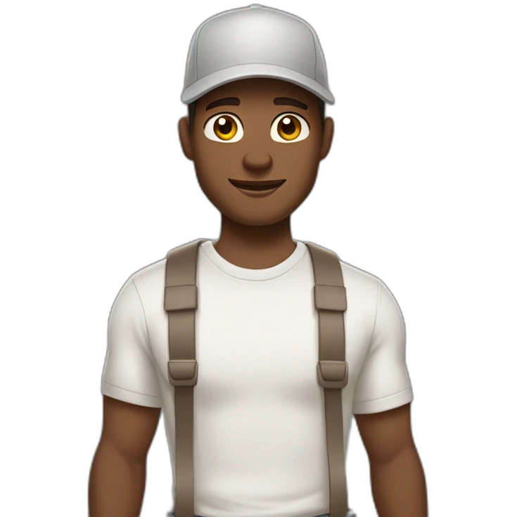 Pale skinned fit Man with dark brown hair in a light gray cap, dark brown jeans, brown polo and white T-shirt keeping a pasted with tape white box into his hands emoji