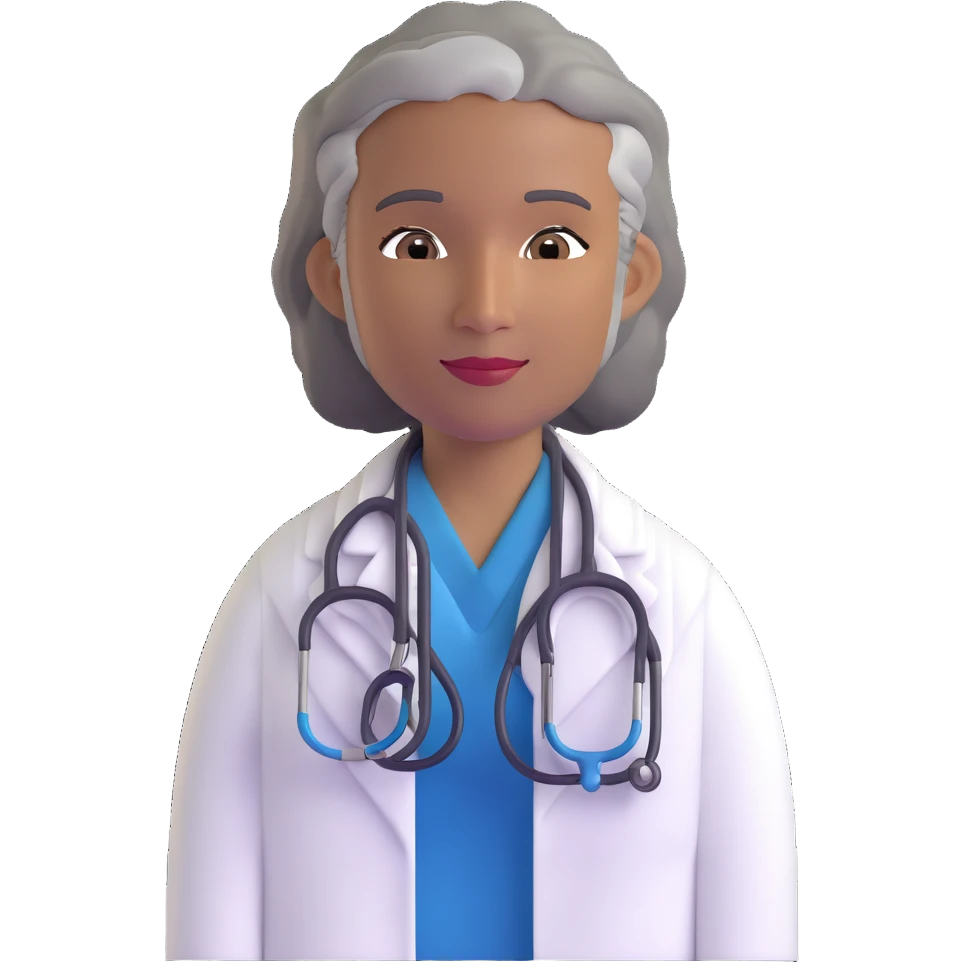 mature 60 year old doctor with stethoscope, gray hair, medium-dark tan skin tone, cinnamon skin, professional looking but not elderly emoji