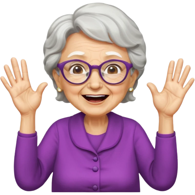 An old lady with big glasses, waving her arms while yelling encouragement. emoji