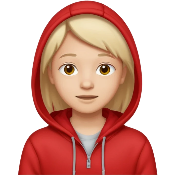 gender neutral person, chest up, wearing a red hoodie, friendly expression emoji