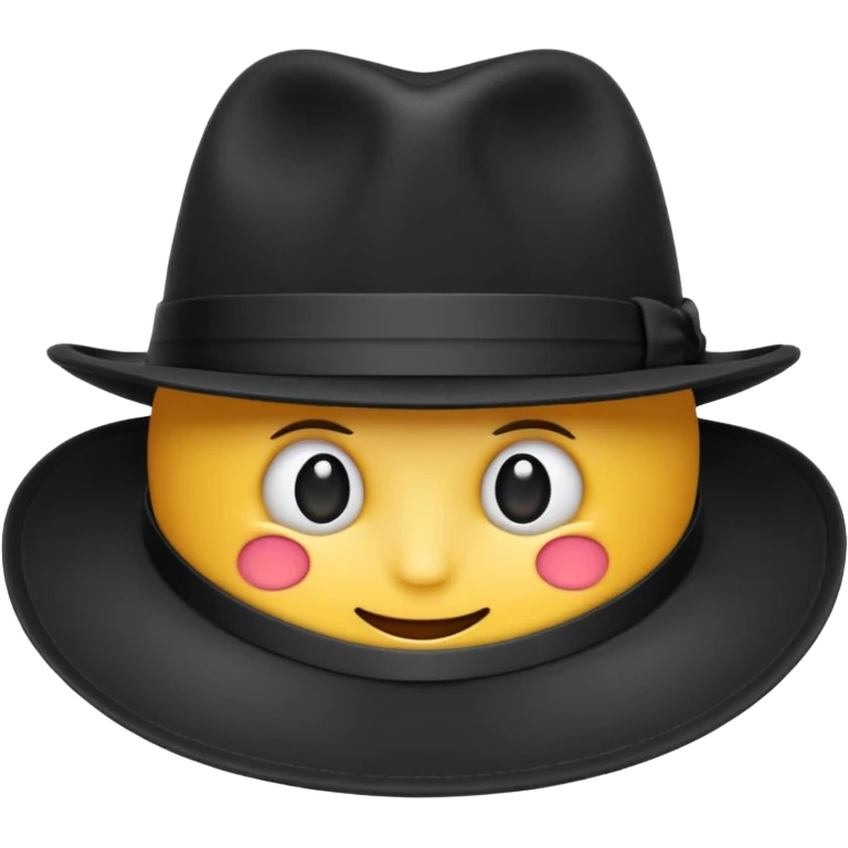 Black fedora hat with wide brim and ribbon, realistic, isolated, transparent background, emoji style emoji