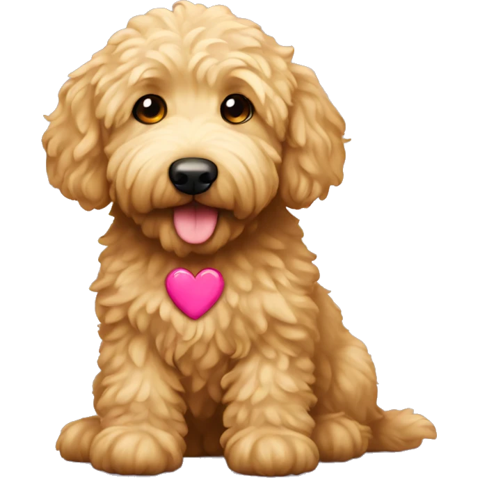 Golden doodle with a heart emoji
