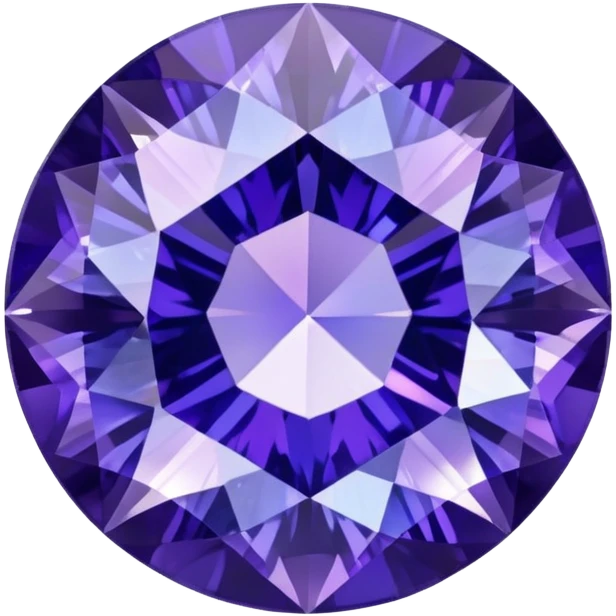 Faceted round tanzanite with deep violet-blue tones and holographic sparkle emoji
