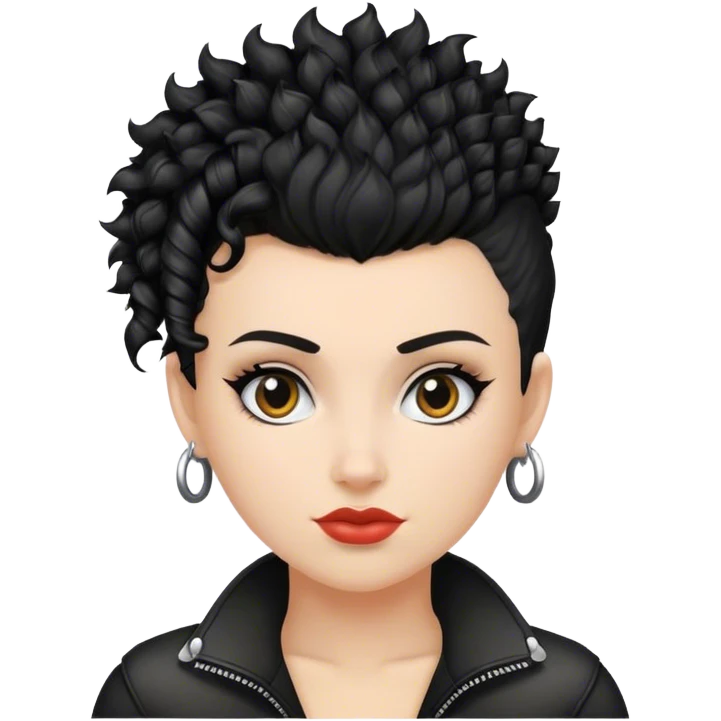 mulher branca de cabelo moicano preto cacheado emoji