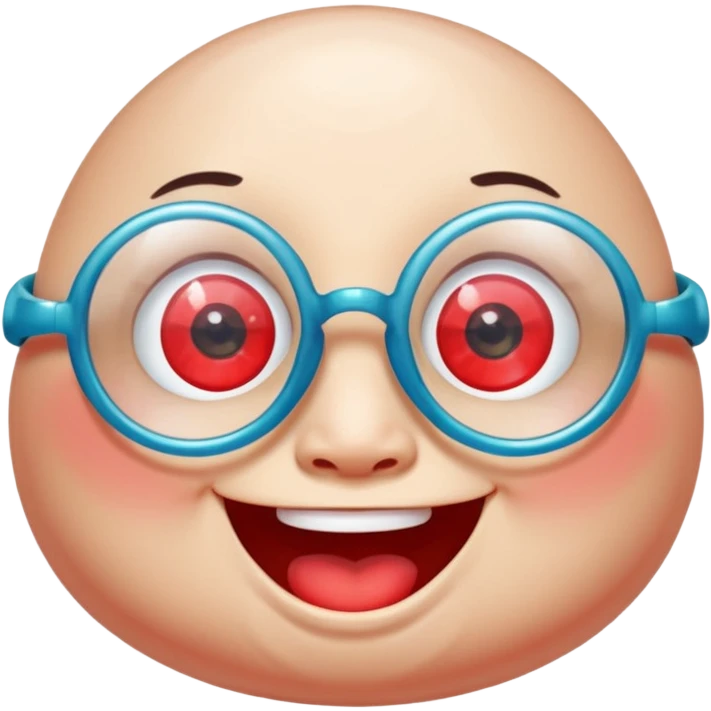 A single chubby crystal gemstone character wearing cute round glasses, chunky and irregular with faceted sides, [red], big glossy eyes behind the glasses and a wide happy smile, , high detail, soft lighting, centered on a plain dark background emoji