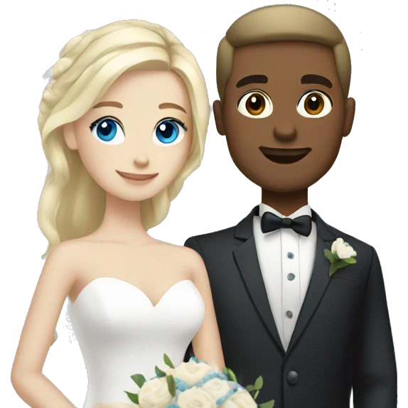 wedding couple dark haired guy blonde girl blue eyes emoji
