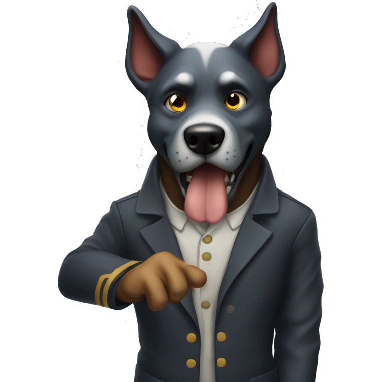 An evil dogman saluting emoji