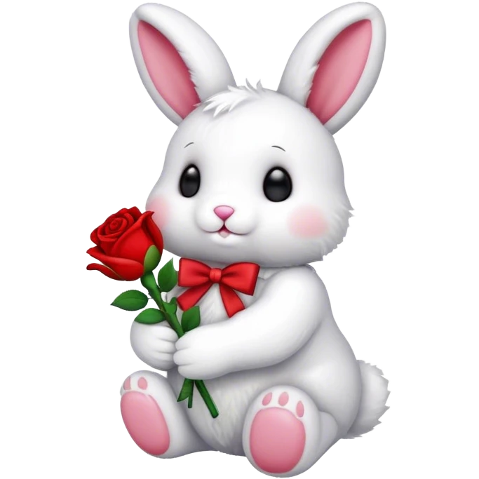 plushie bunny holding red rose emoji