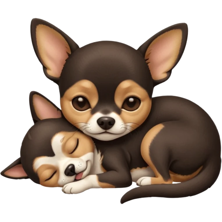 A high-resolution photo-realistic digital illustration of a cute  black and tan chihuahua with eyes closed shut sleeping lazily on the ground emoji