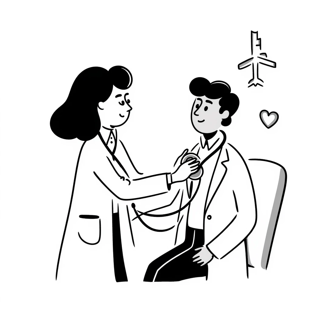 Detailed drawing of physician using stethoscope on patient's chest during cancer screening assessment emoji