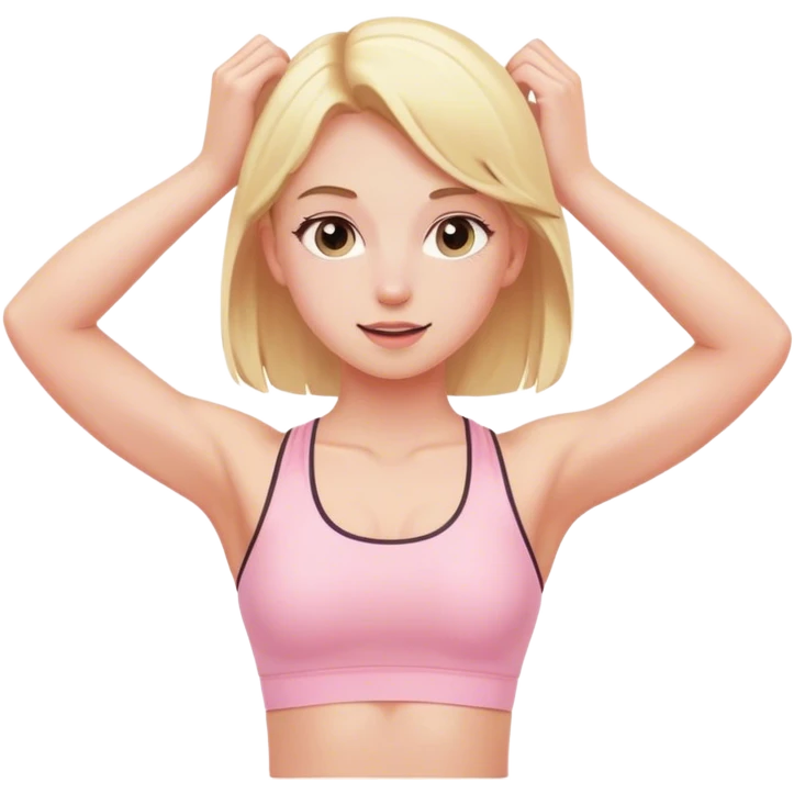 blonde girl stretching in light pink gym  emoji