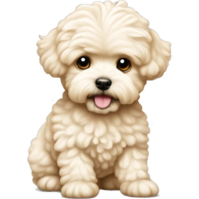 Cream color Maltipoo with a ball emoji