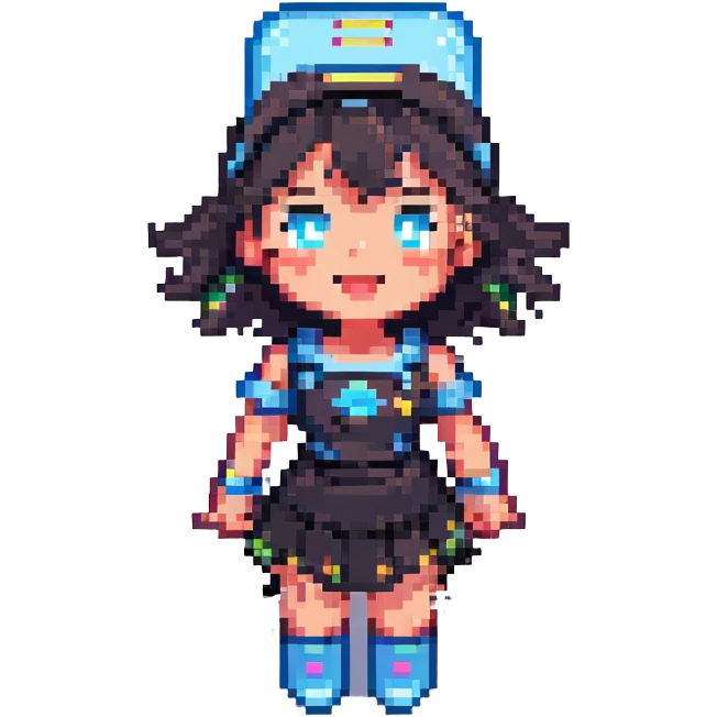 pixel art of a battery girl character, cheerful and energetic, feminine features, bright colors emoji