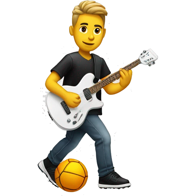 a white soocer player dribbling and playing guitar at the sametime emoji